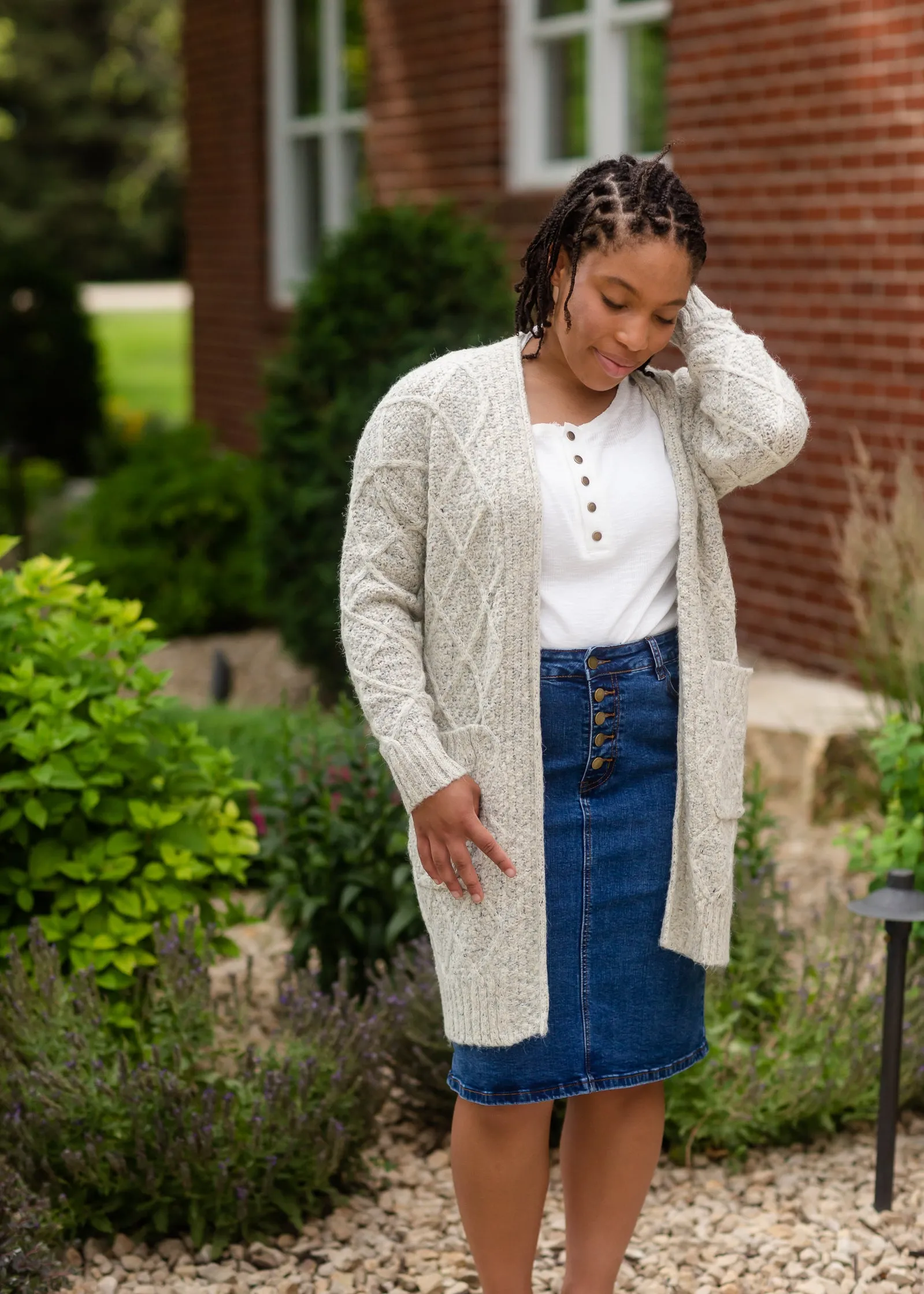 Gray Chunky Cable Knit Cardigan