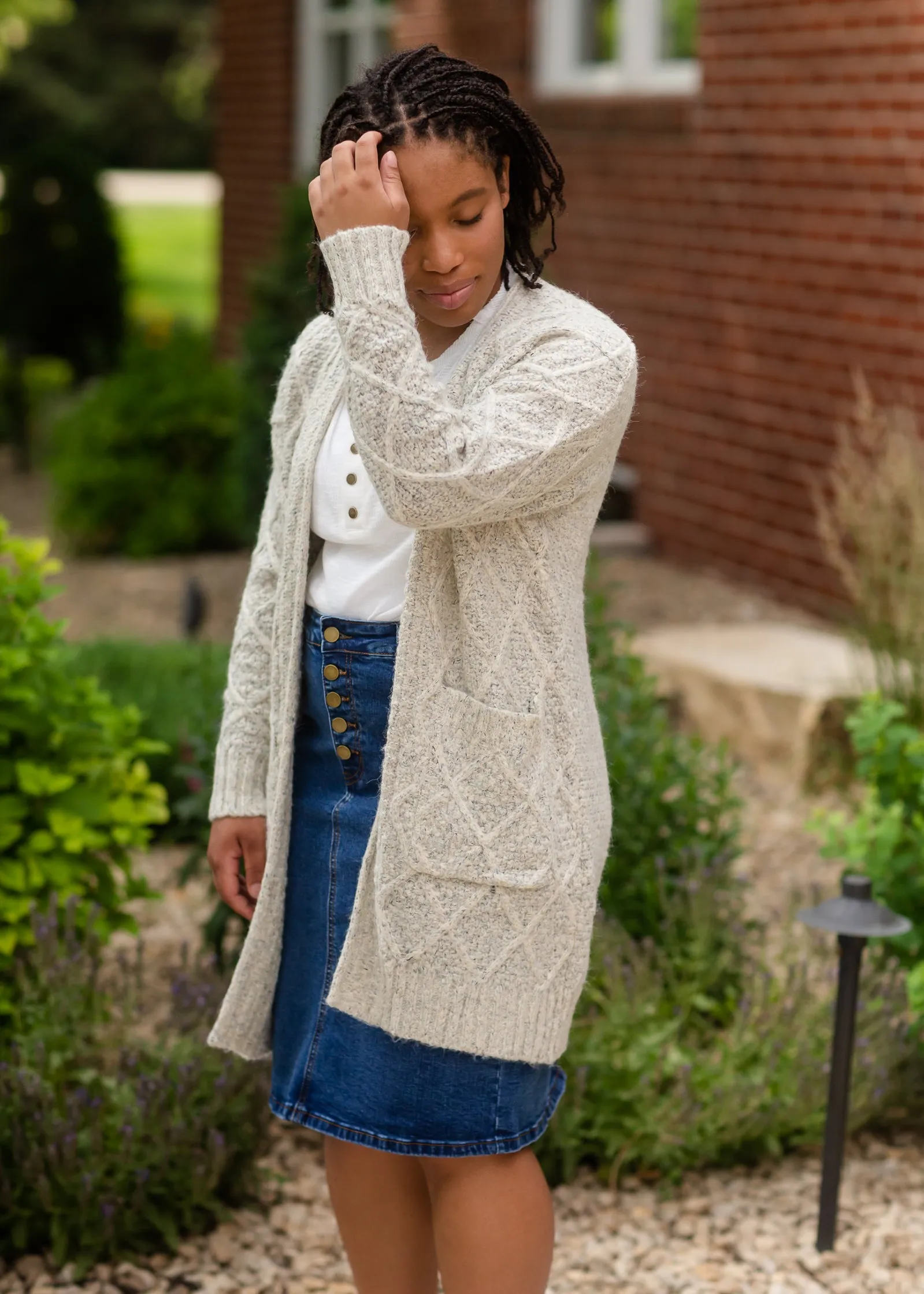 Gray Chunky Cable Knit Cardigan