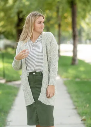 Gray Chunky Cable Knit Cardigan