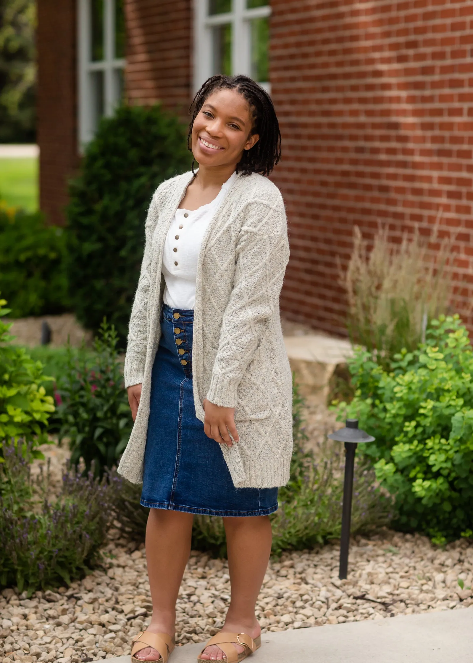 Gray Chunky Cable Knit Cardigan