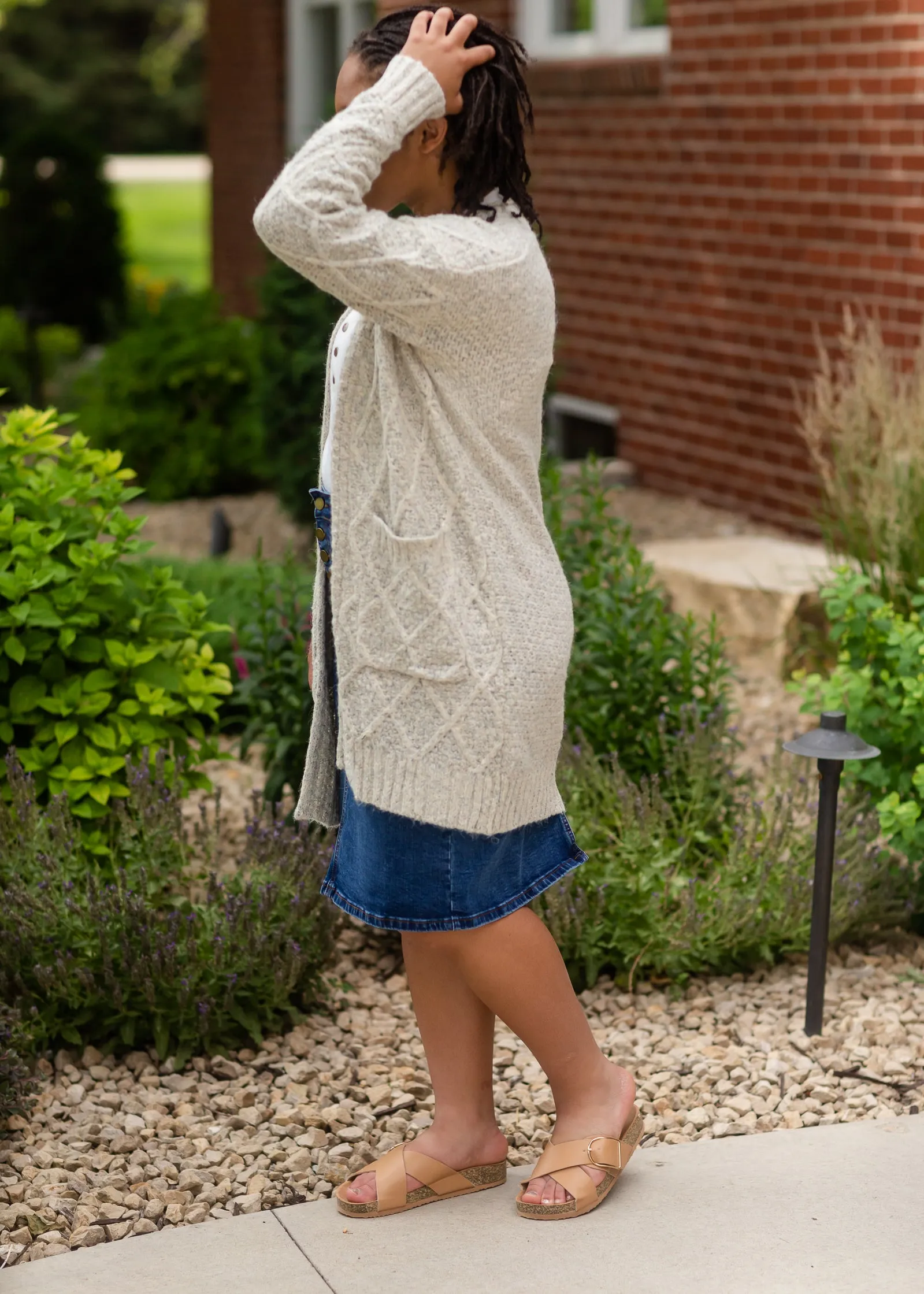 Gray Chunky Cable Knit Cardigan