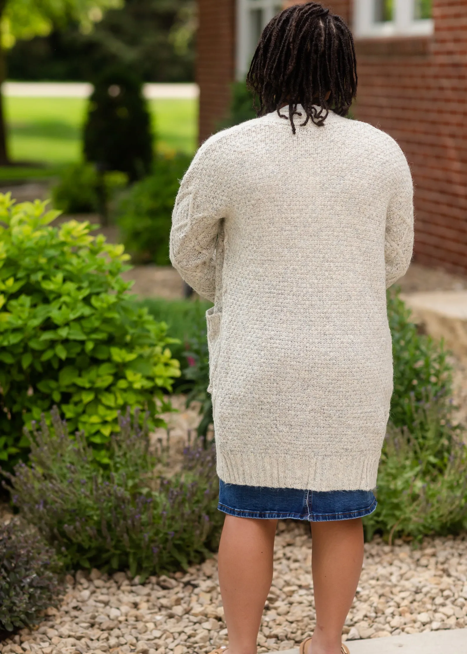 Gray Chunky Cable Knit Cardigan