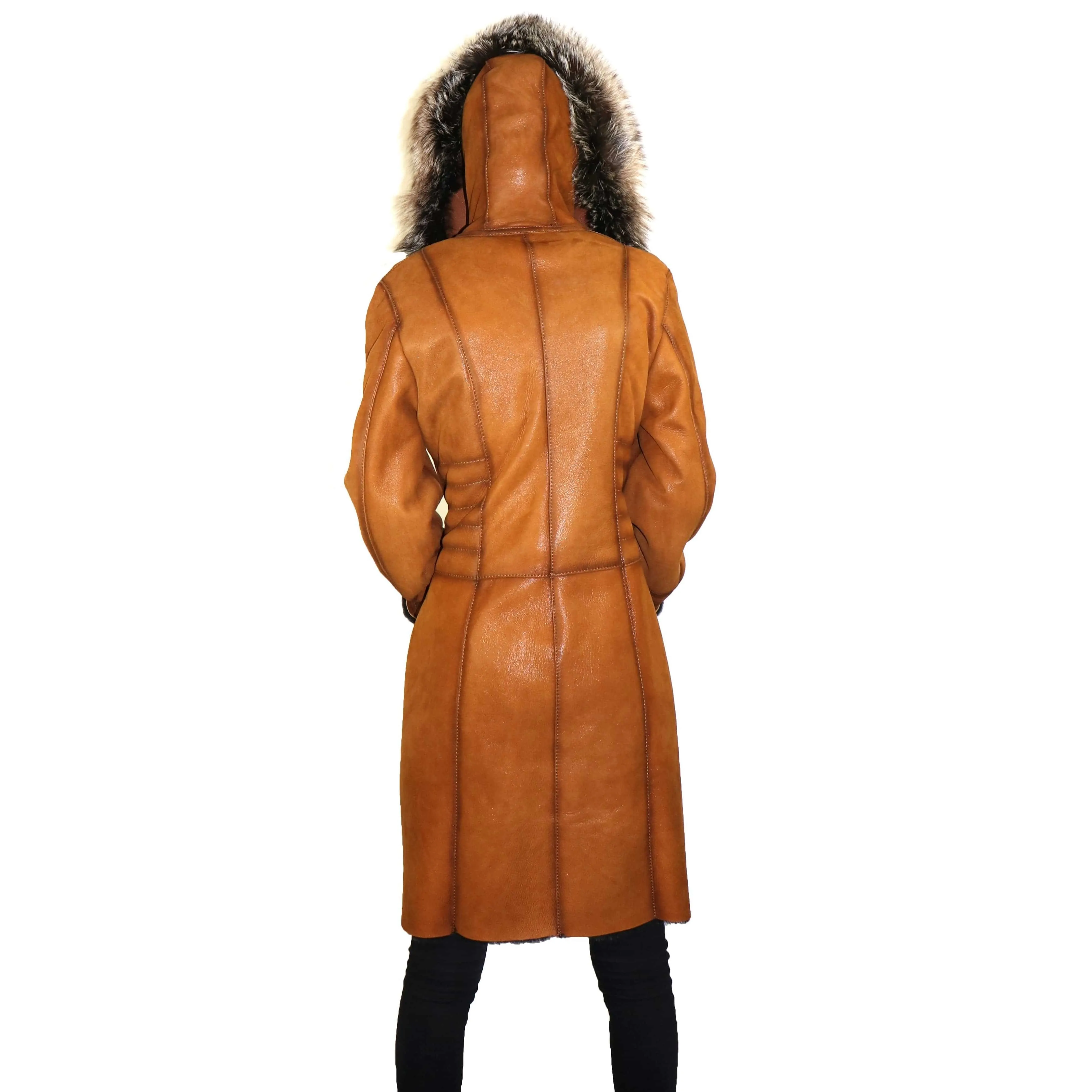 Grecia Women's Sheepskin Shearling Coat with Fox Trim