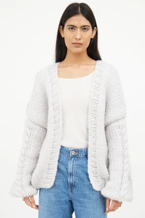 Grey Chunky Knit Wool Cardigan