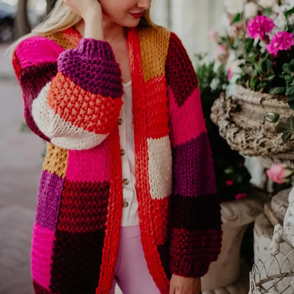 Handmade Chunky Color Block Cardigan