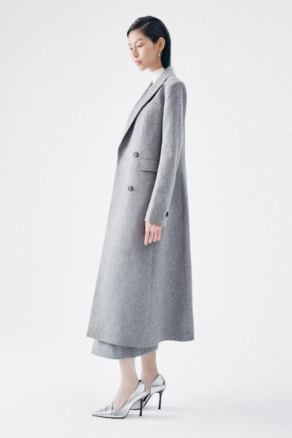 Harper Straight Peak Lapel Wool Blend Trench Coat