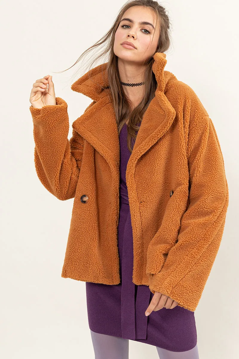 HF24C341-Teddy Fur Peacoat