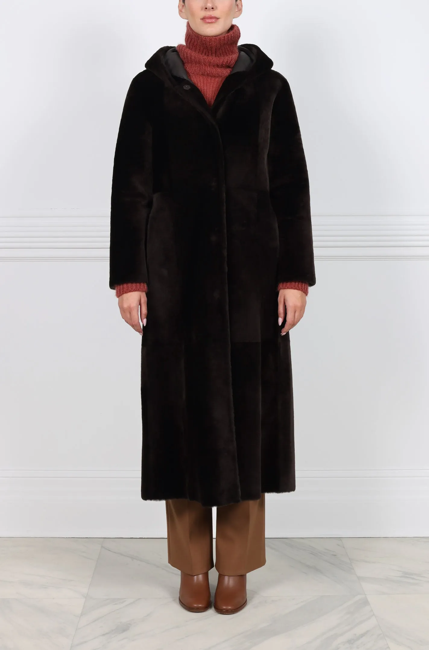 Hooded Reversible Merino Shearling Coat