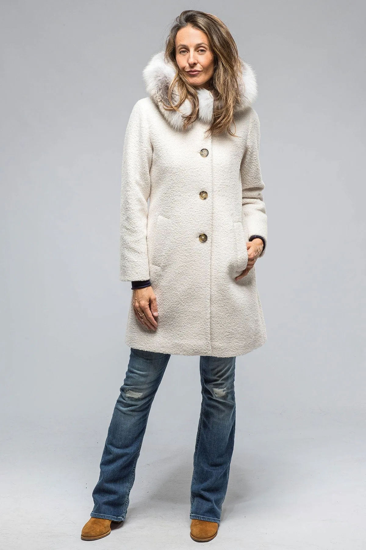 Ivana Wool Coat With Fur Lined Hood in Ivory