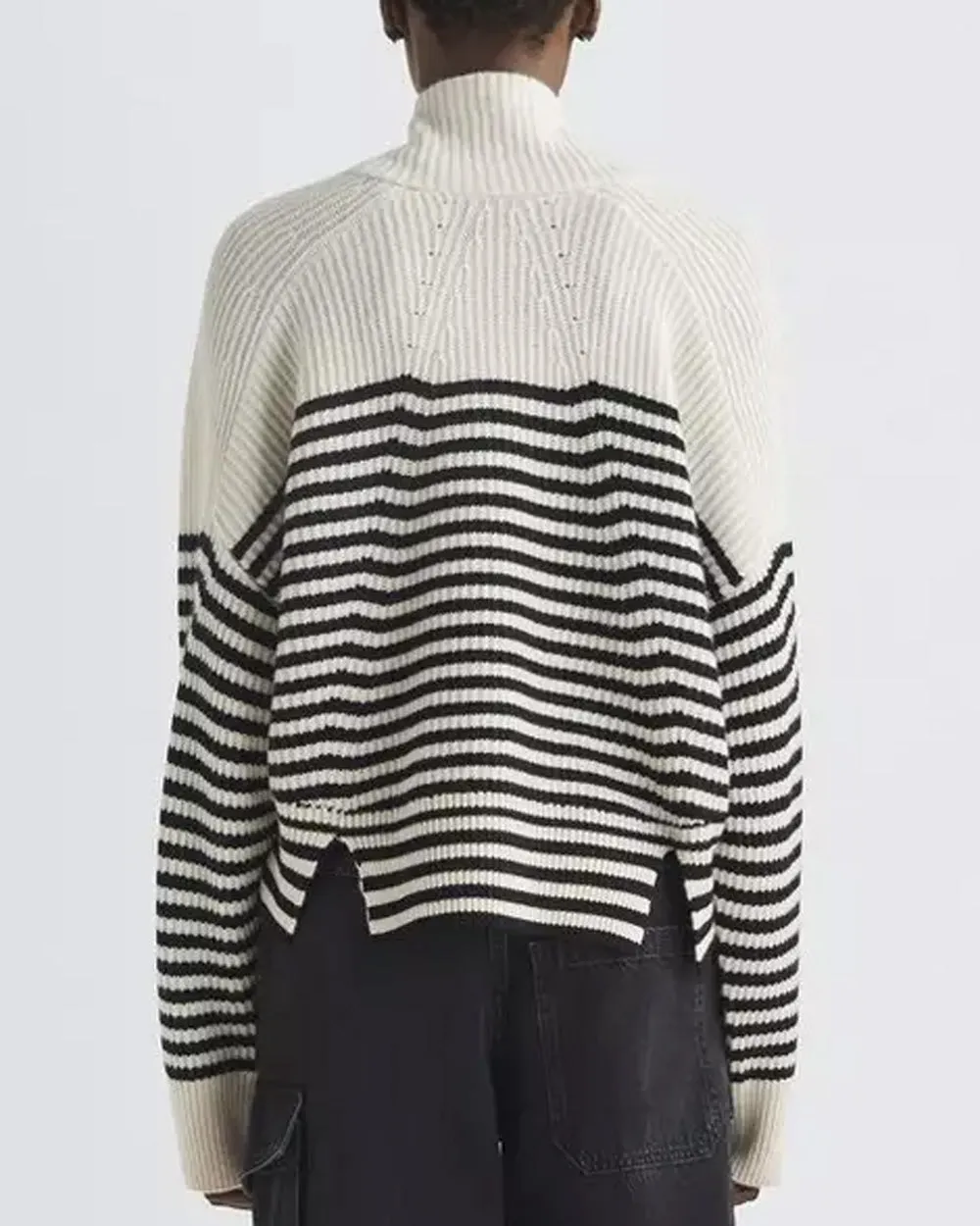 Ivory Stripe Cashmere Pierce Quarter Zip Pullover