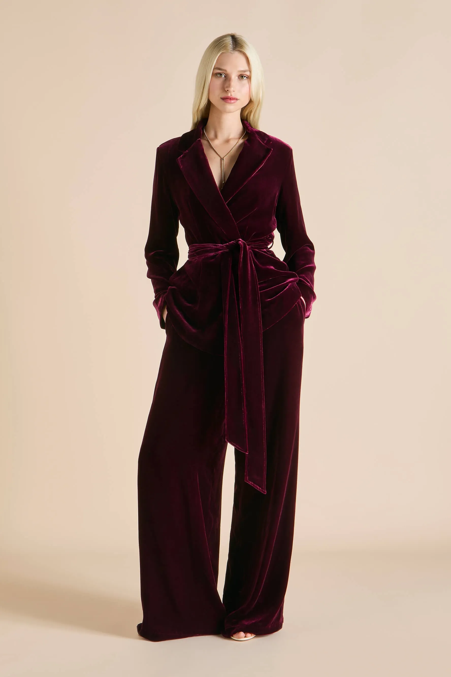 Jagger Burgundy Pyjamas in Silk Velvet