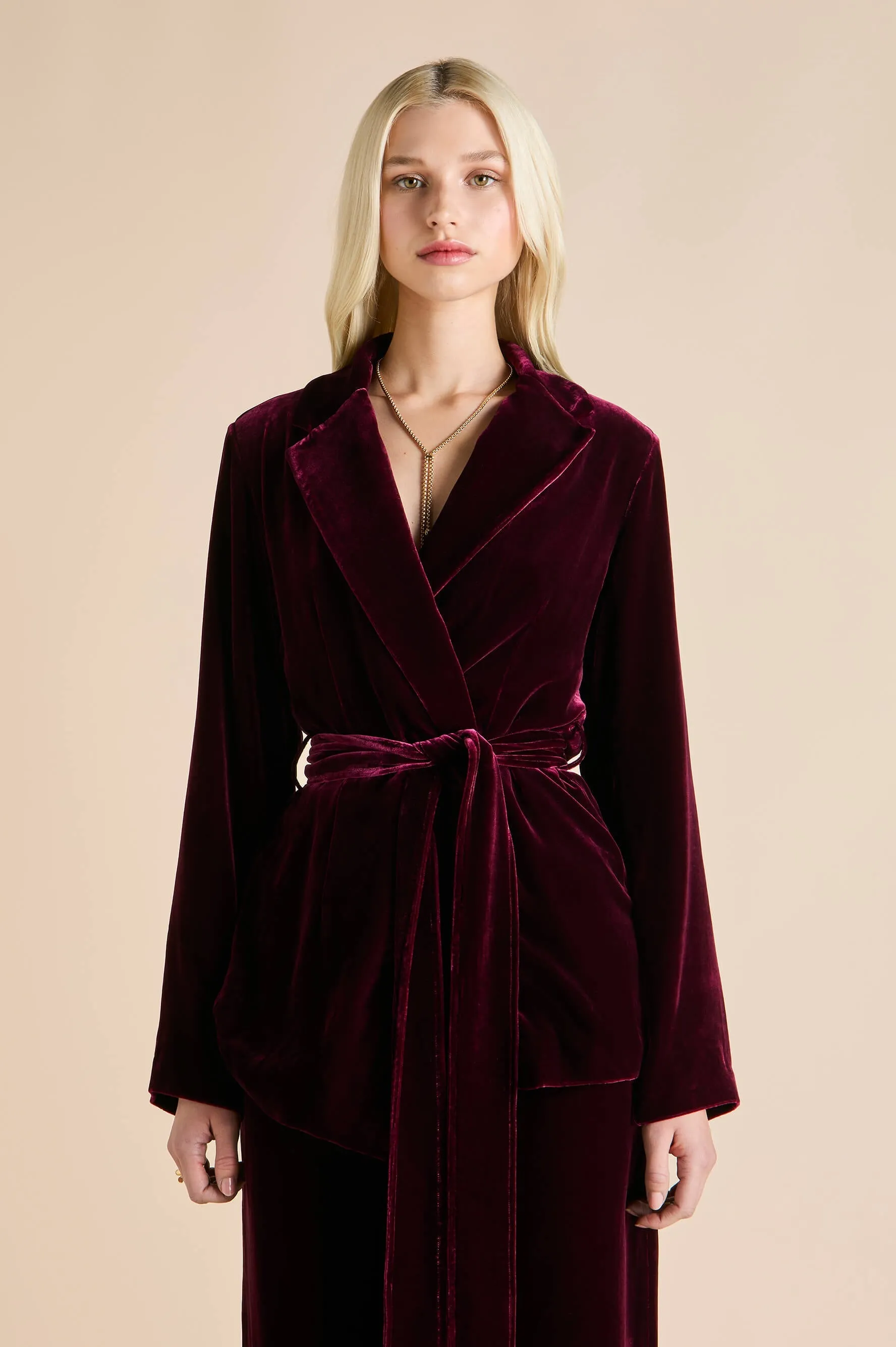 Jagger Burgundy Pyjamas in Silk Velvet