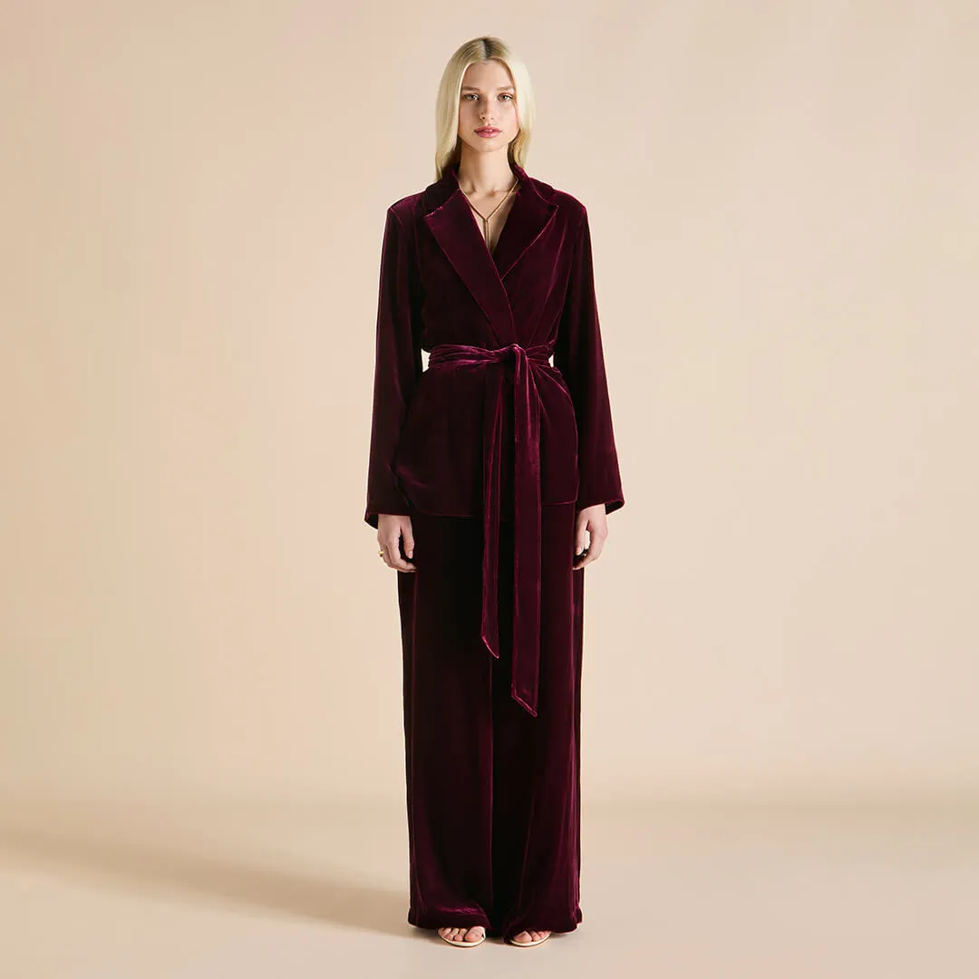 Jagger Burgundy Pyjamas in Silk Velvet