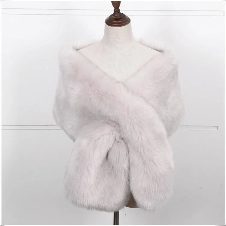 JaneVini Winter Bridal Cape Wedding Cloak Faux Fur Stola White Red Bride Capes Wraps Women Formal Dress Shawls Boleros Stoles