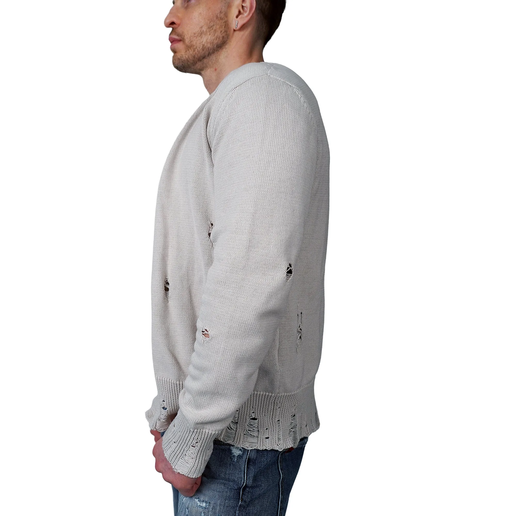 John Richmond - "VANADIS" Distressed Knit Cardigan in Bone