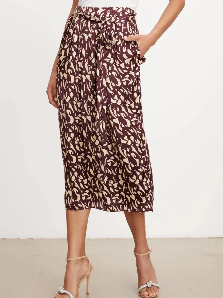 Juno Printed Satin Skirt in Malbec