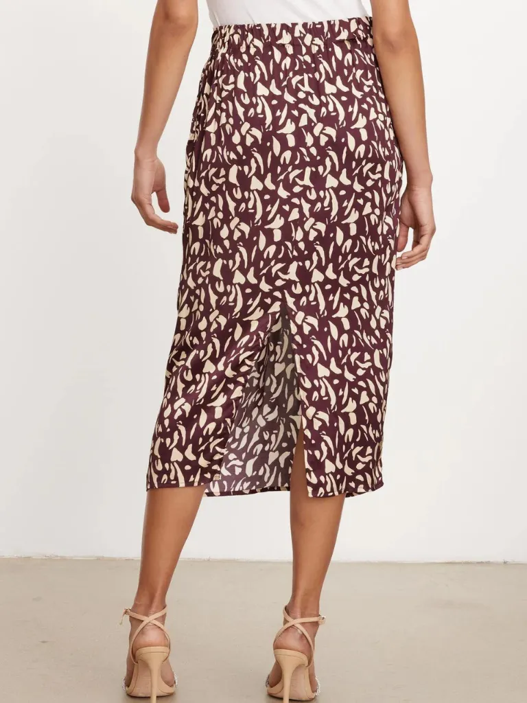 Juno Printed Satin Skirt in Malbec