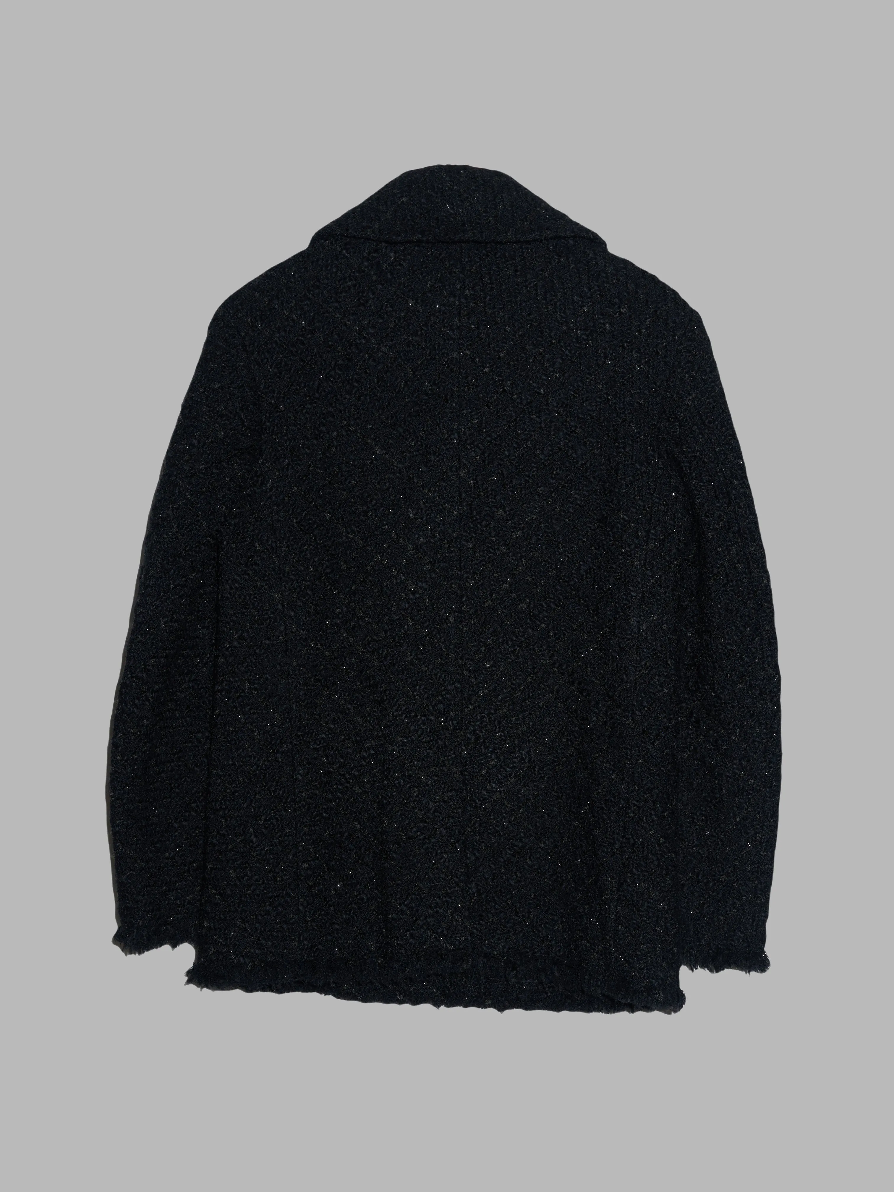 Junya Watanabe Comme des Garcons black wool boucle unfinished hem pea coat