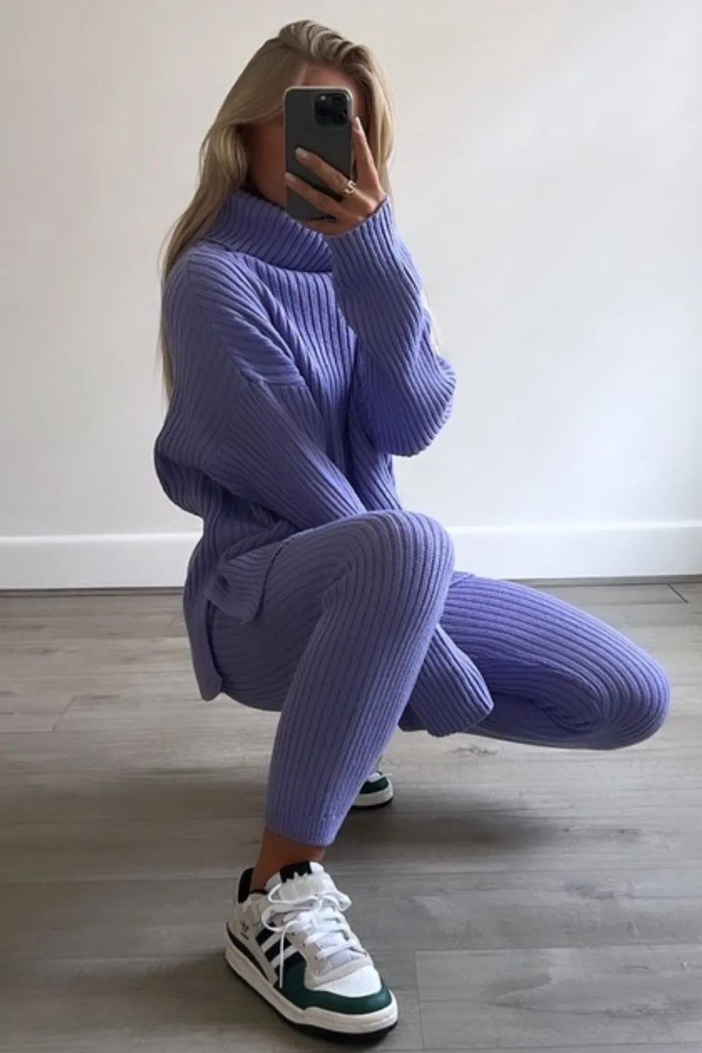 Keevah lilac roll neck knitted ribbed coord