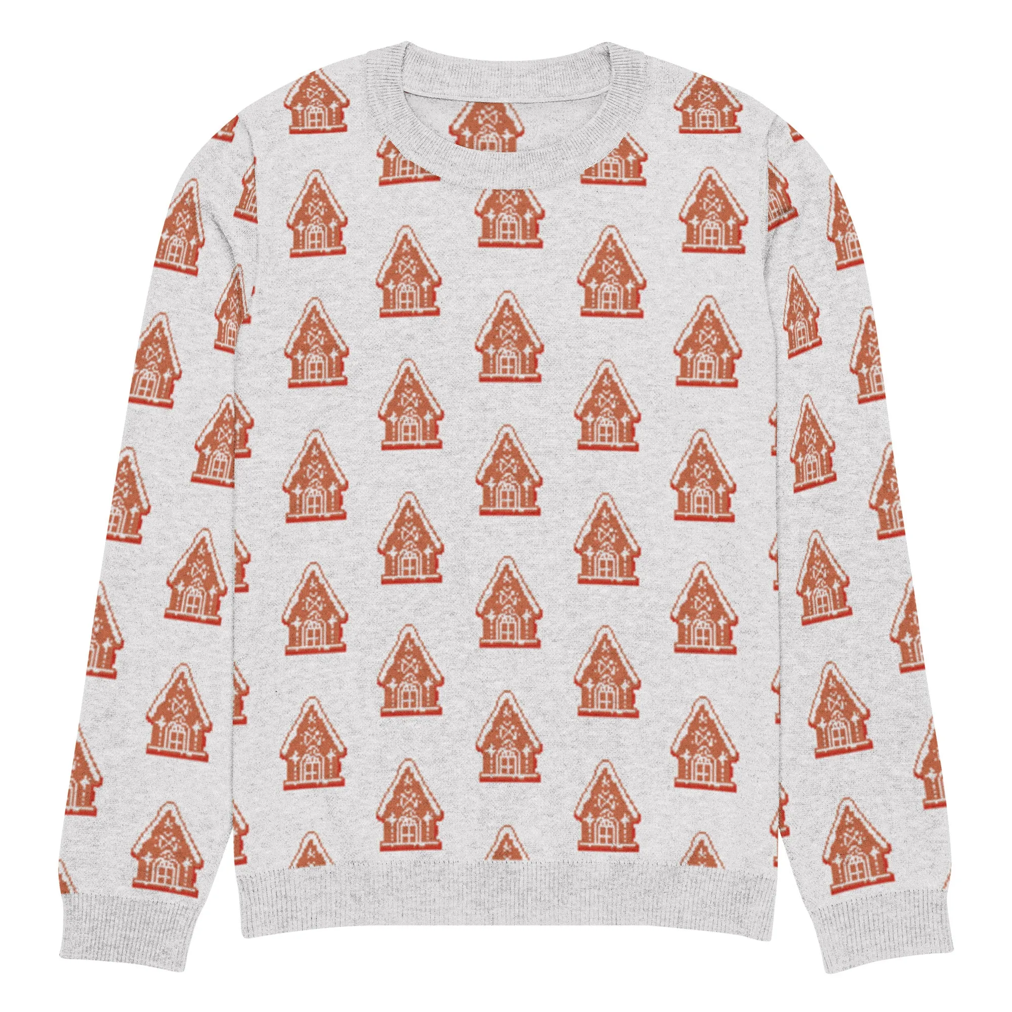 Knitted Crew Neck Sweater - Gingerbread House (Glamourange Christmas Knitted Crew Neck Sweater - All-Over Pattern)