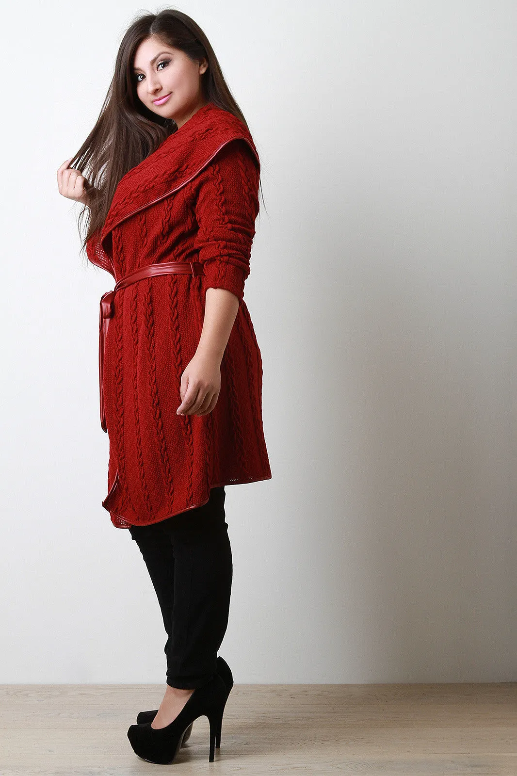 Knitted Longline Wide Collar Cardigan