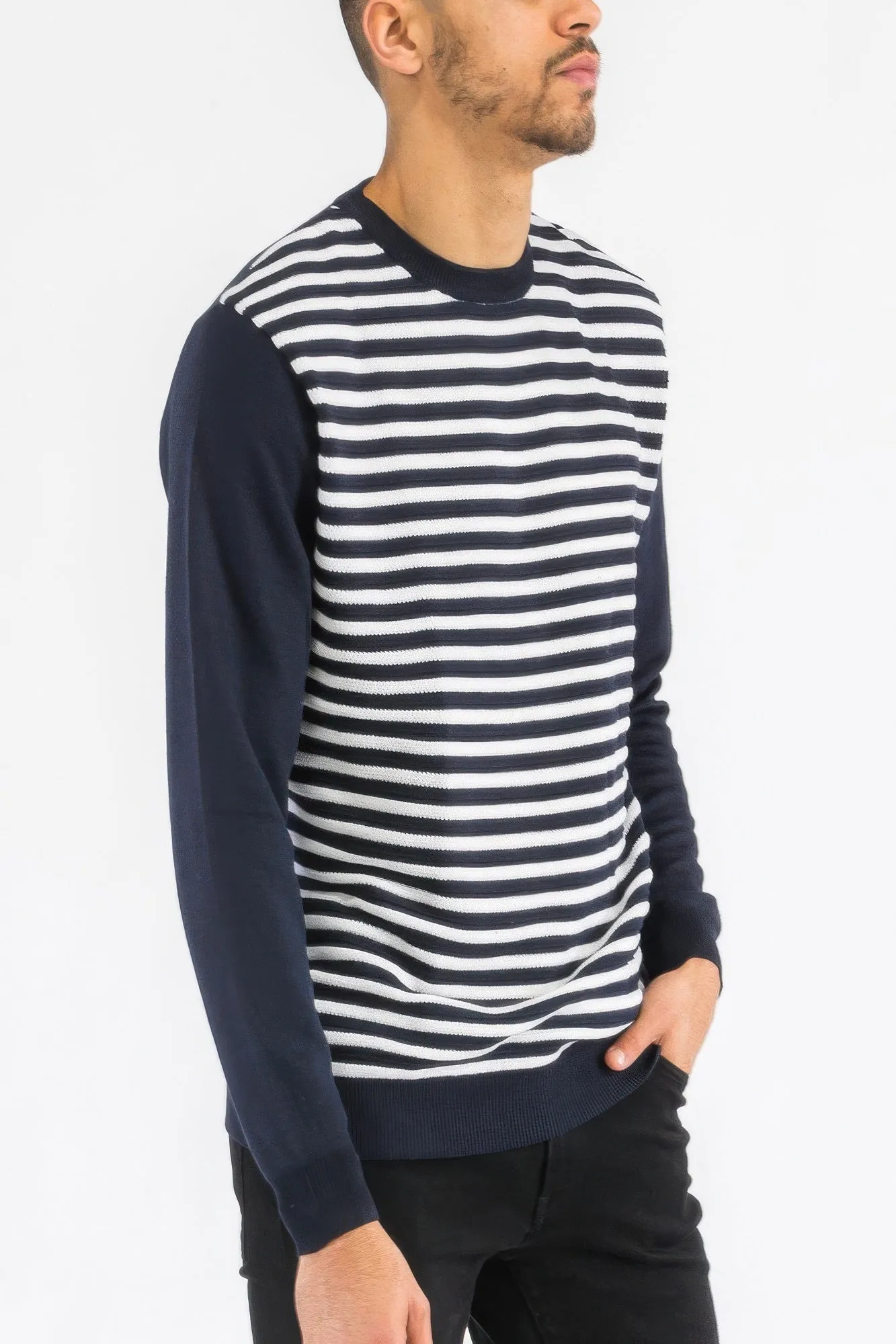 Knitted Round Neck Striped Sweater