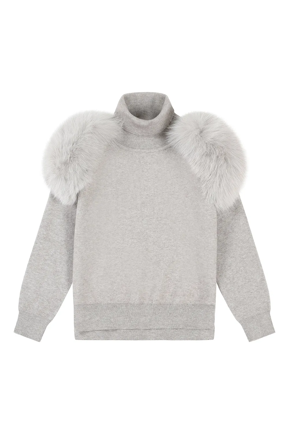 Knitted sweater set with fur shoulder - GREY