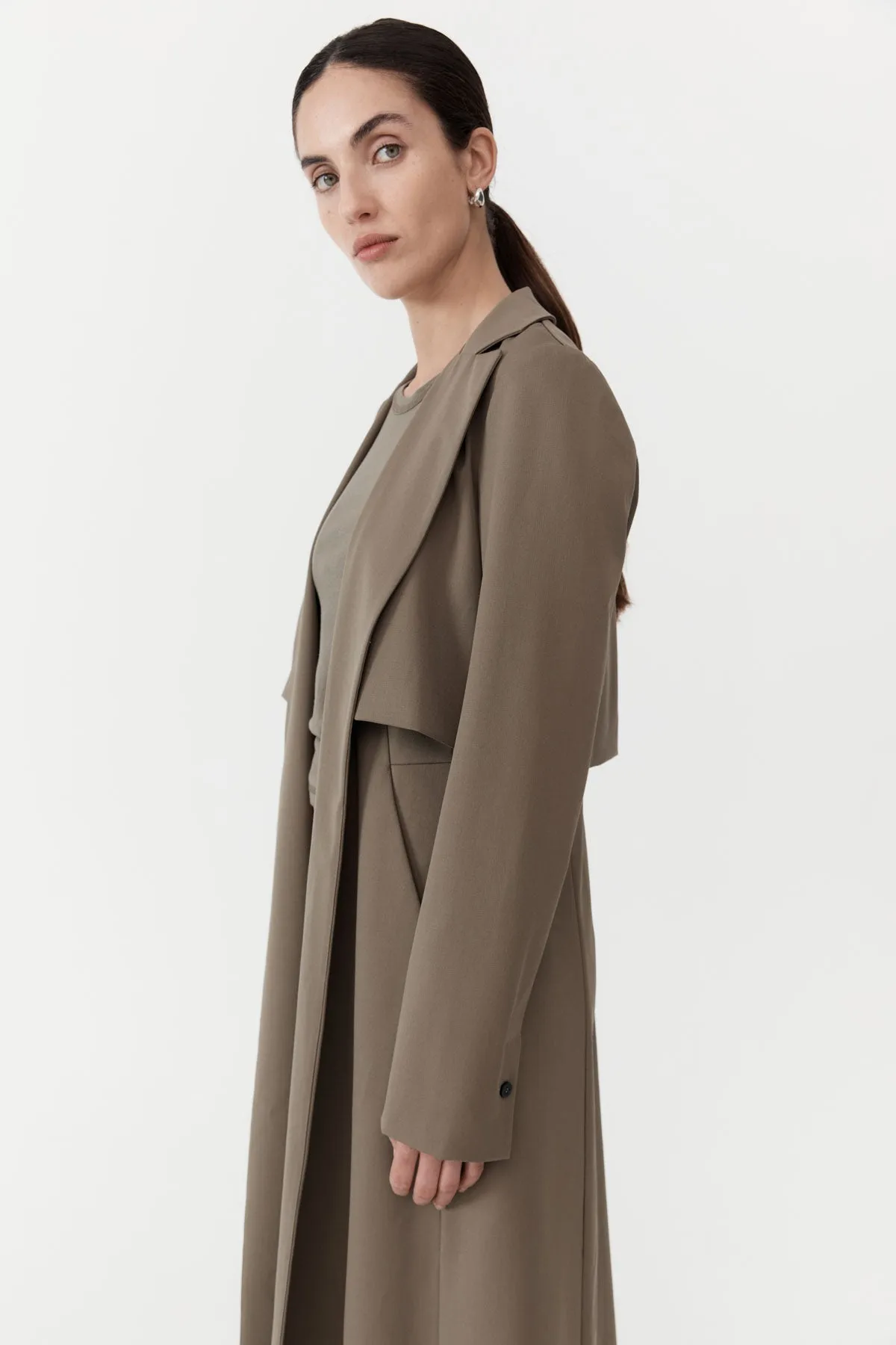 Layered Wool Trench - Kelp