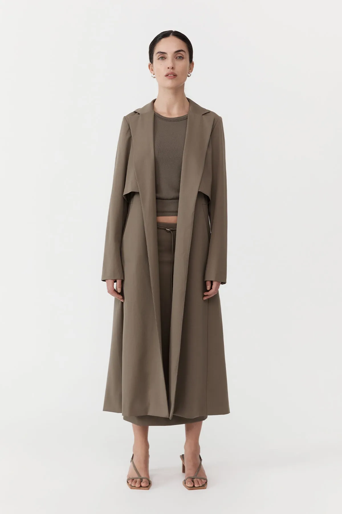 Layered Wool Trench - Kelp