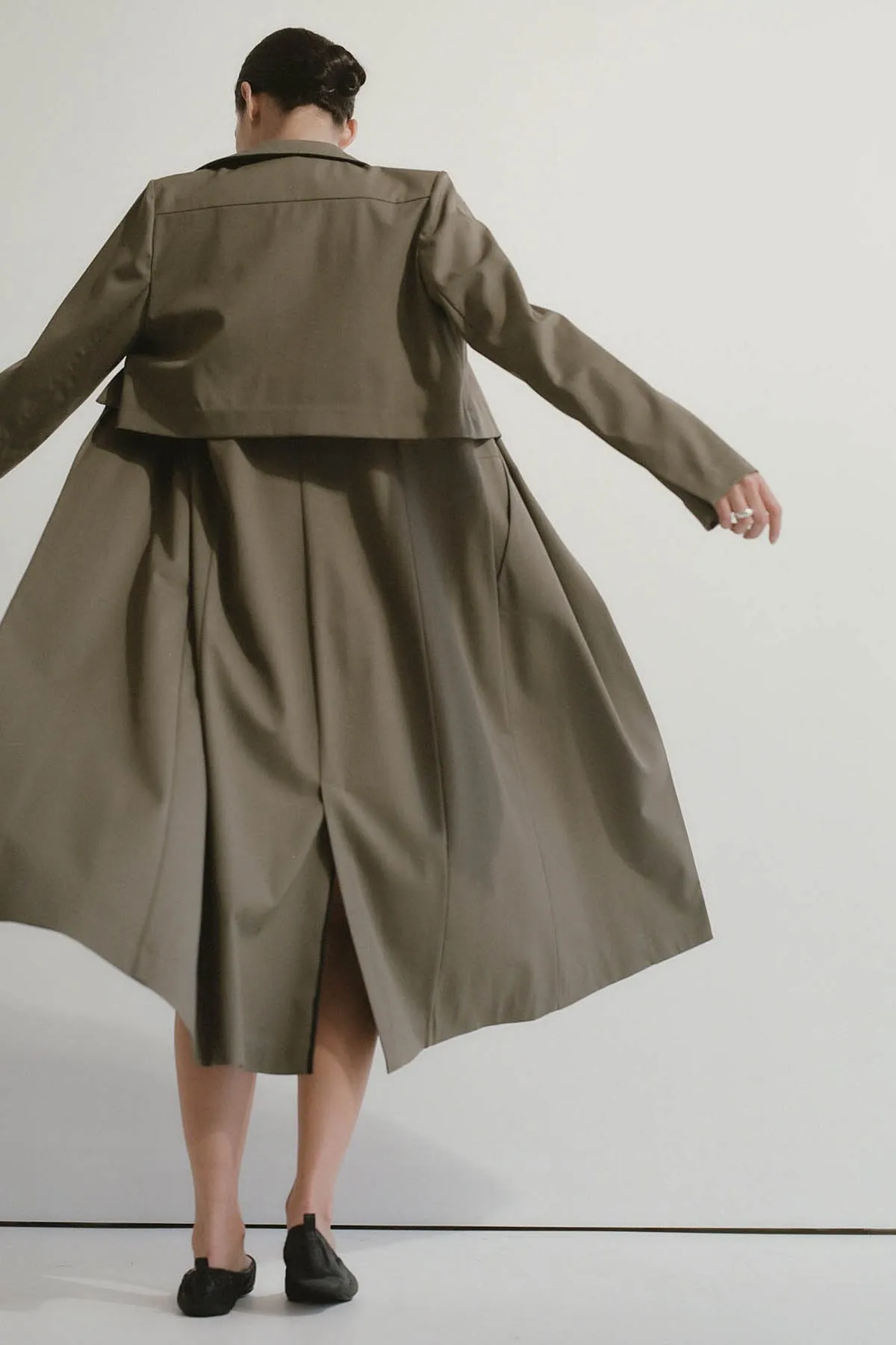 Layered Wool Trench - Kelp