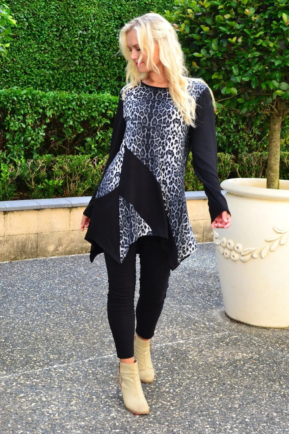 Leanne Leopard Print Fleece Tunic Top