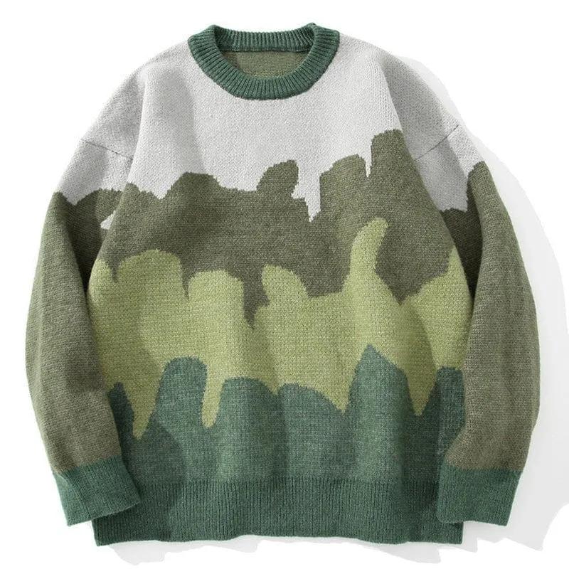 LEMANDIK Contrasting Color Crew Neck Sweater