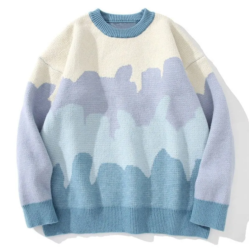 LEMANDIK Contrasting Color Crew Neck Sweater