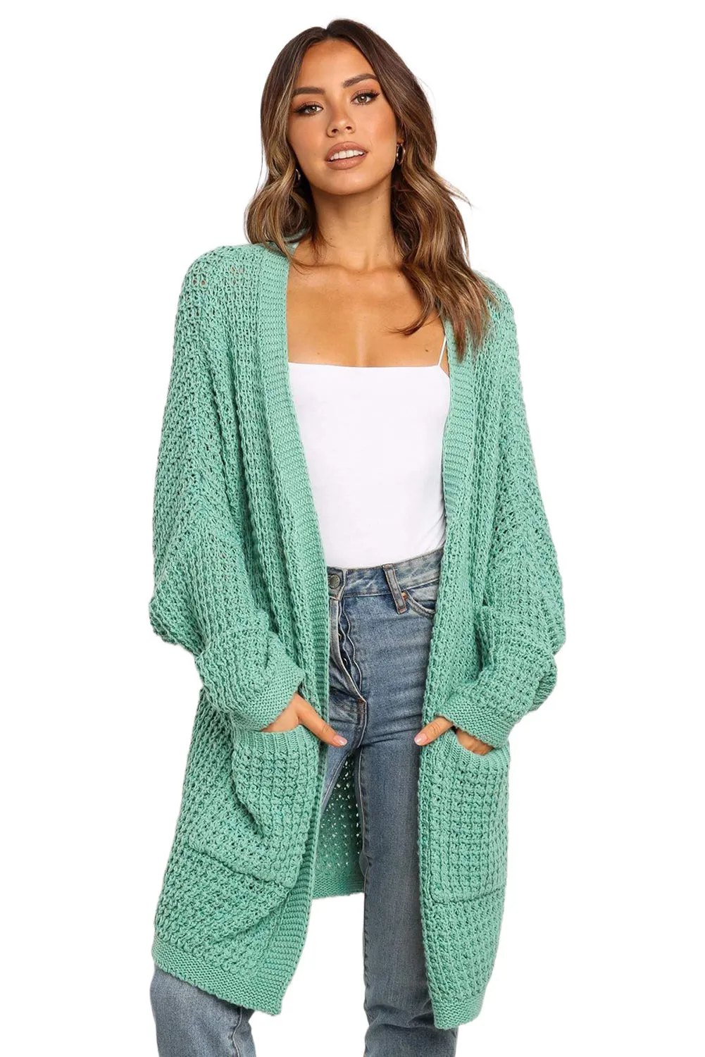 Long Line Open Front Knitted Cardigan