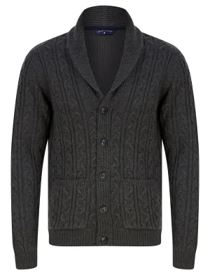 Manji 2 Chunky Cable Knitted Cardigan with Shawl Collar in Charcoal Marl - Tokyo Laundry