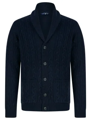 Manji 2 Chunky Cable Knitted Cardigan with Shawl Collar in Ink - Tokyo Laundry