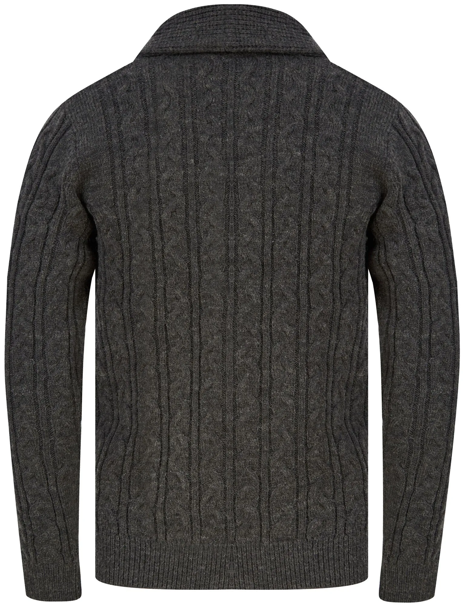 Manji Cable Knitted Wool Blend Cardigan with Shawl Collar In Charcoal Marl - Tokyo Laundry