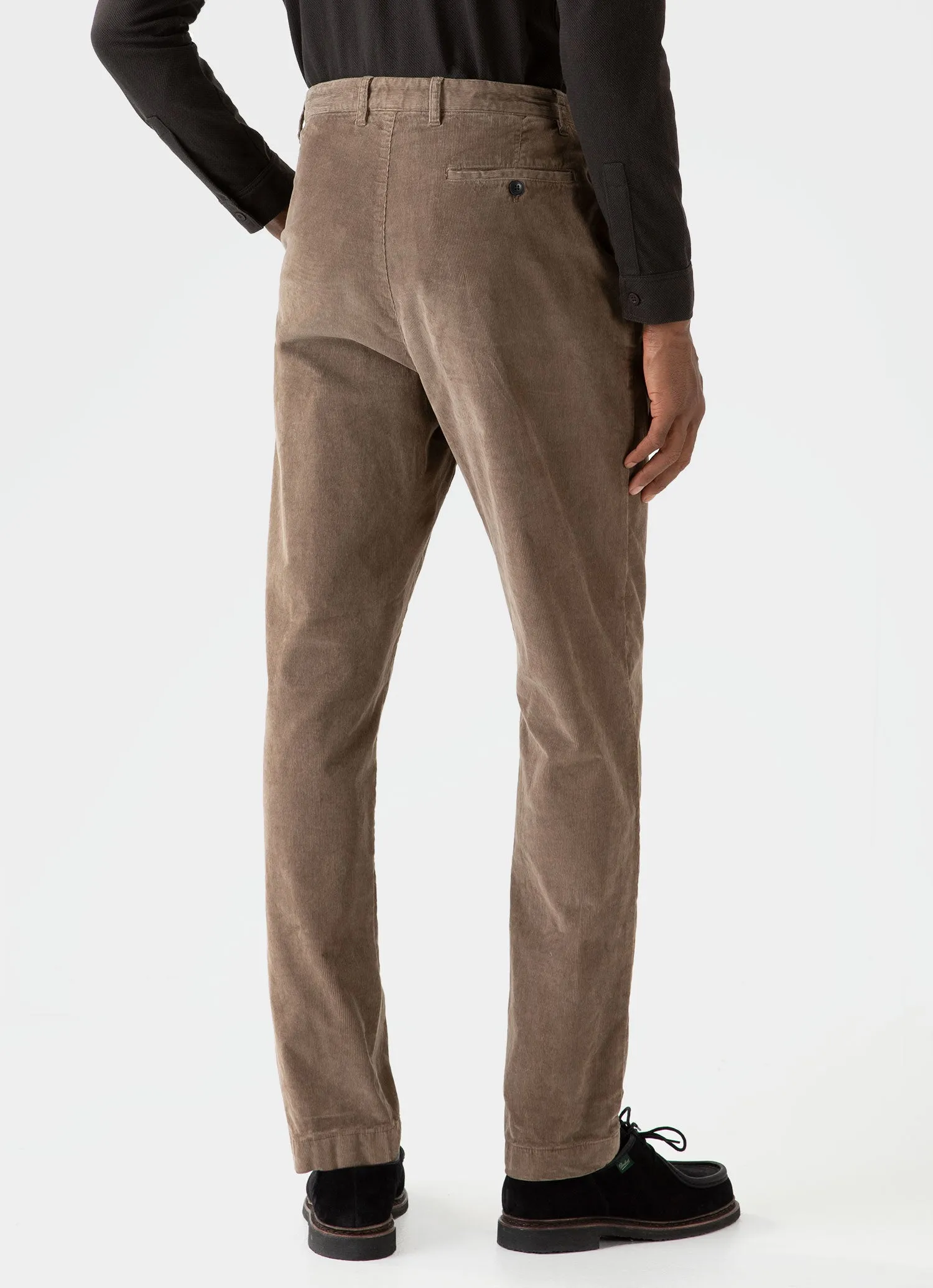 Men's Pleated Corduroy Trouser in Dark Stone