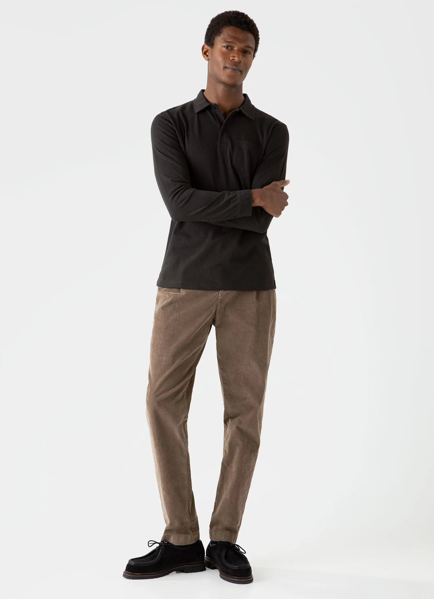 Men's Pleated Corduroy Trouser in Dark Stone