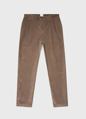 Men's Pleated Corduroy Trouser in Dark Stone