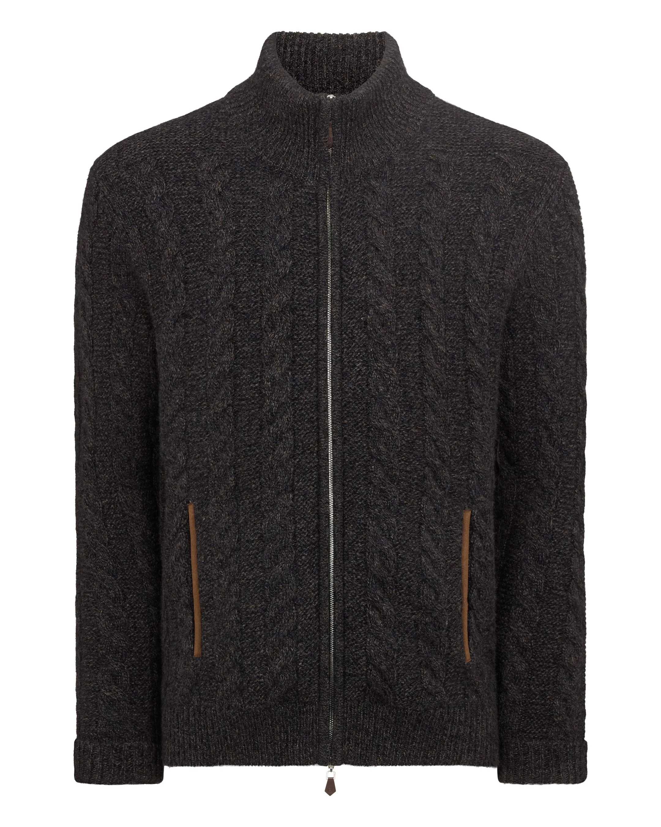 Men's Richmond Cable Cashmere Cardigan Granite Grey