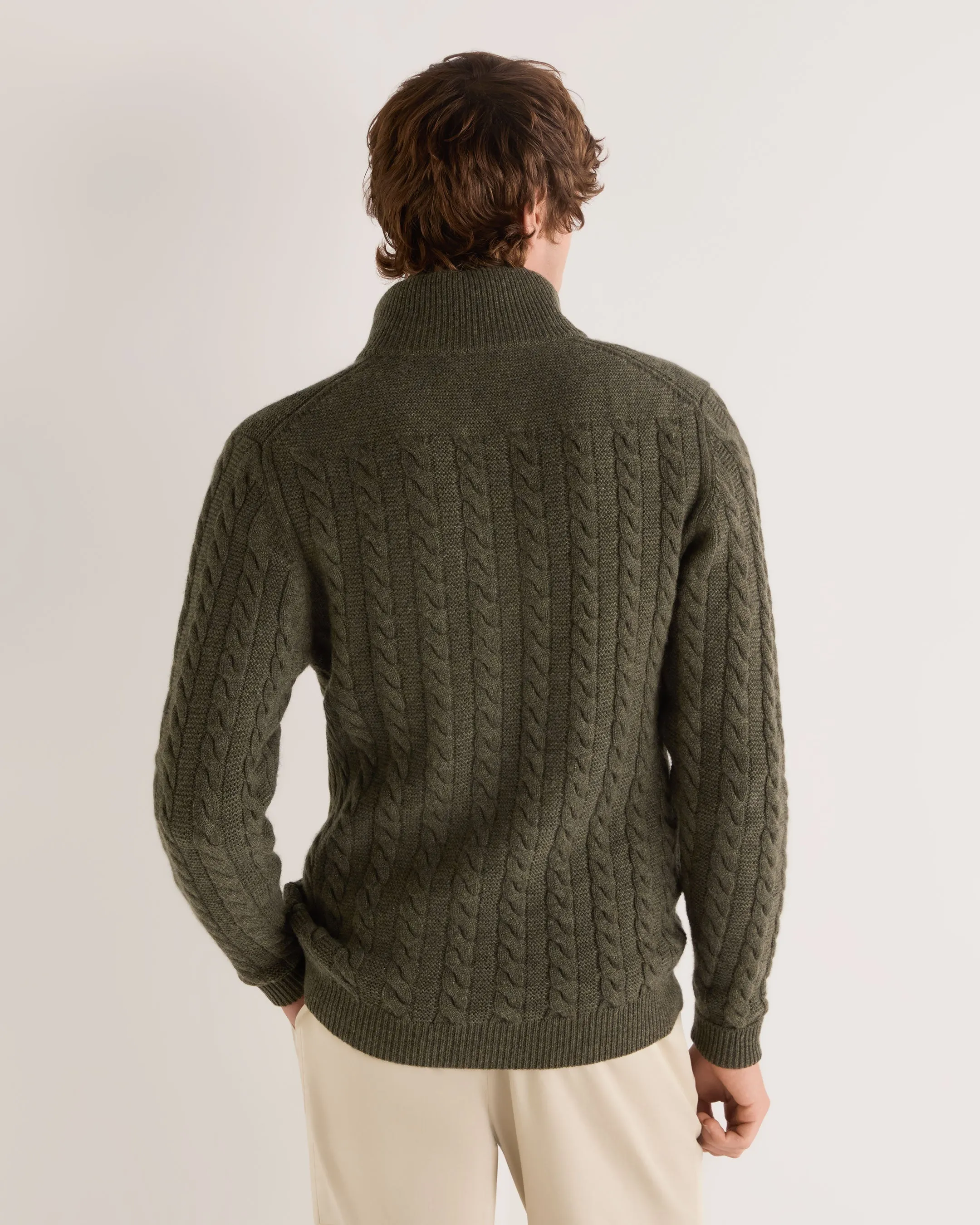 Men's Richmond Cable Cashmere Cardigan Moss Green