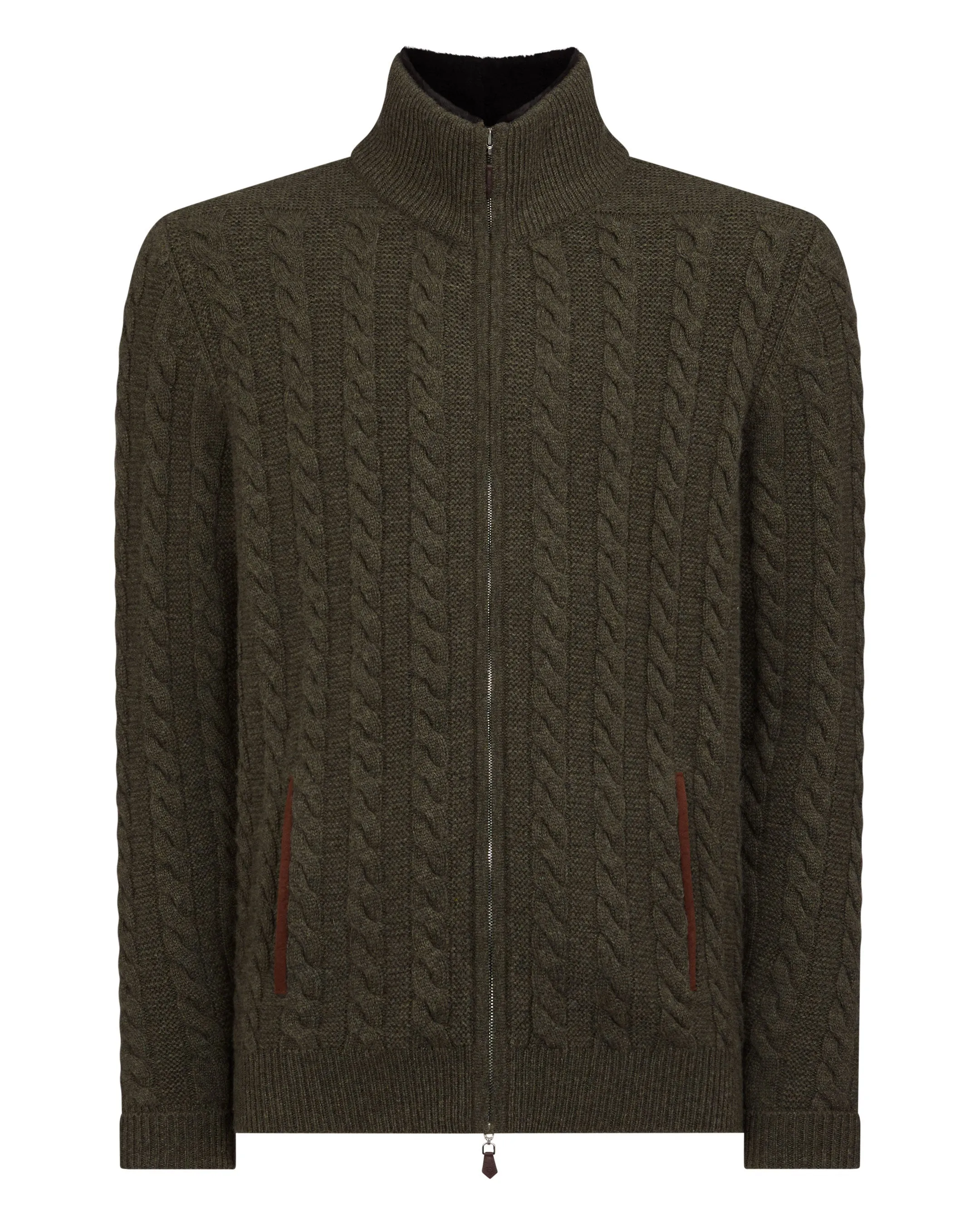 Men's Richmond Cable Cashmere Cardigan Moss Green