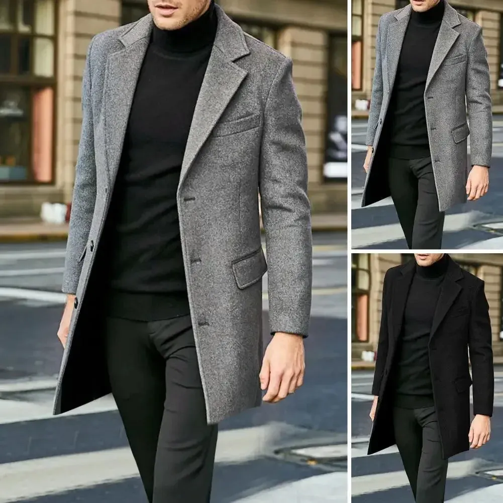 Men's Wool Blend Slim Fit Long Trench Coat