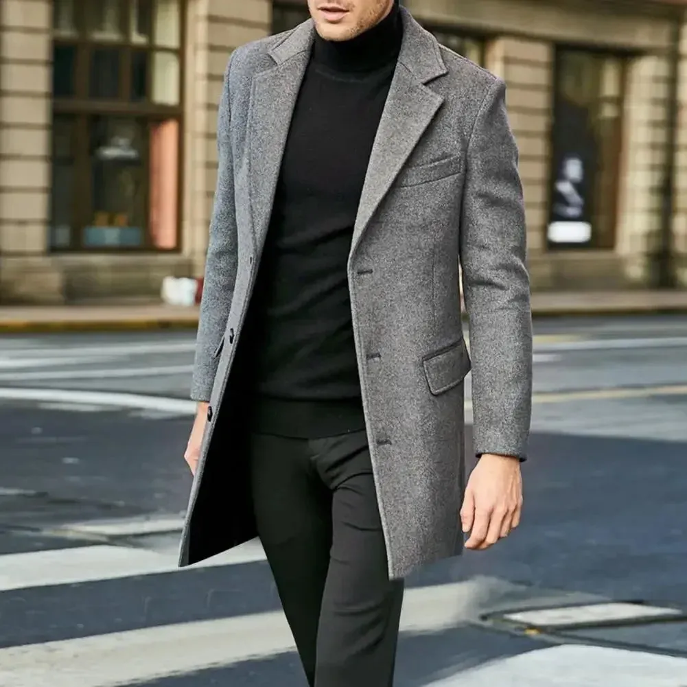 Men's Wool Blend Slim Fit Long Trench Coat