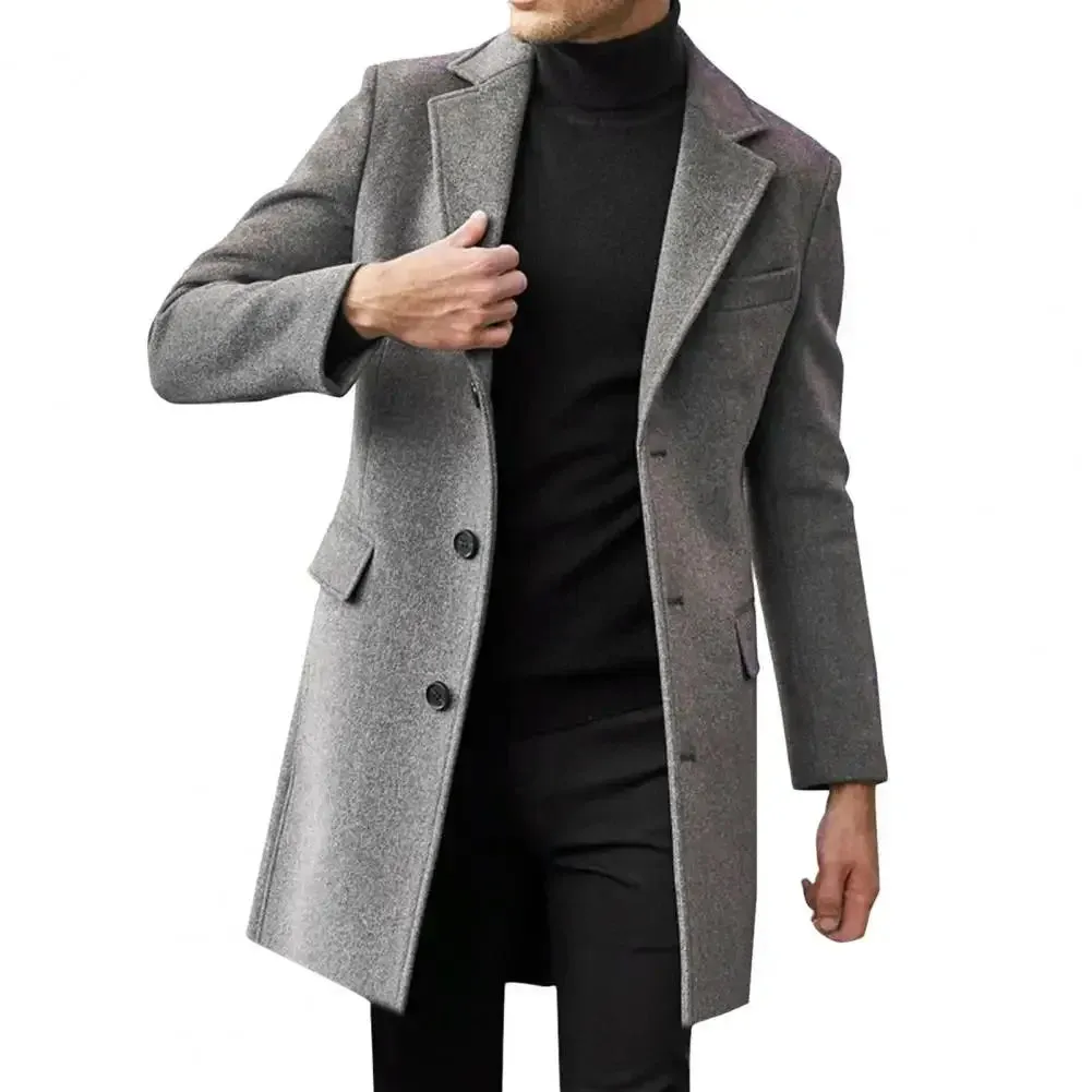 Men's Wool Blend Slim Fit Long Trench Coat