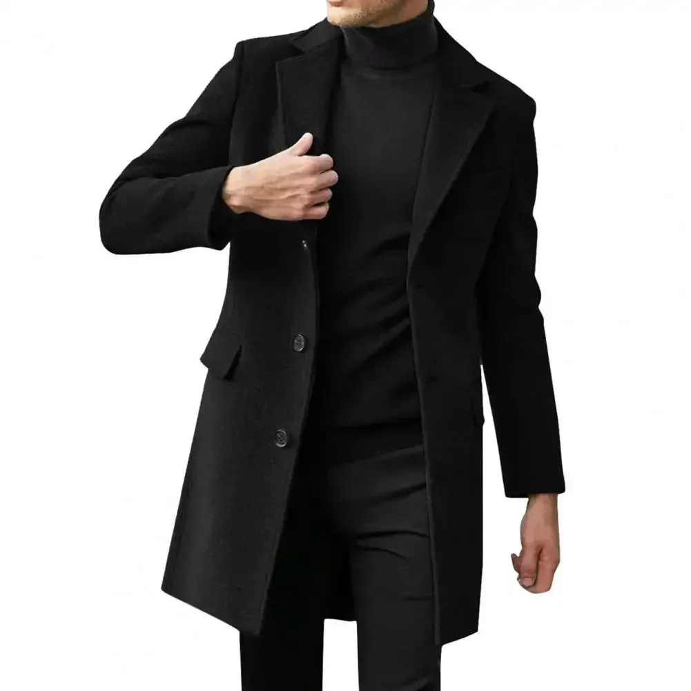 Men's Wool Blend Slim Fit Long Trench Coat