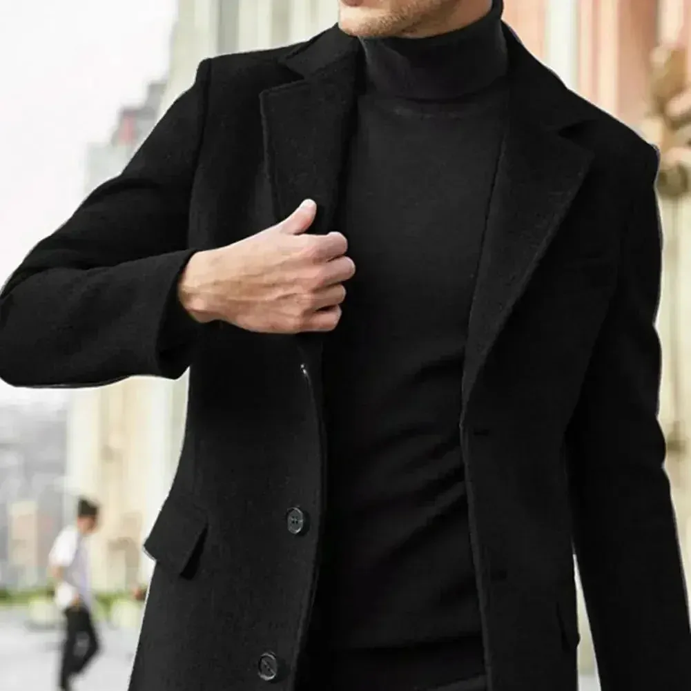 Men's Wool Blend Slim Fit Long Trench Coat