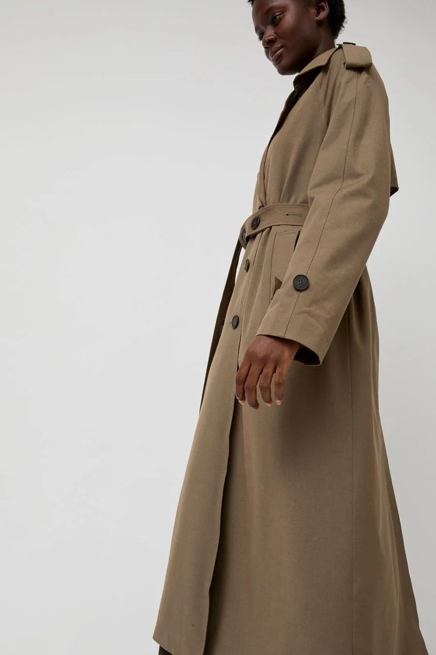 Mijeong Park Wool Blend Long Trench in Light Olive