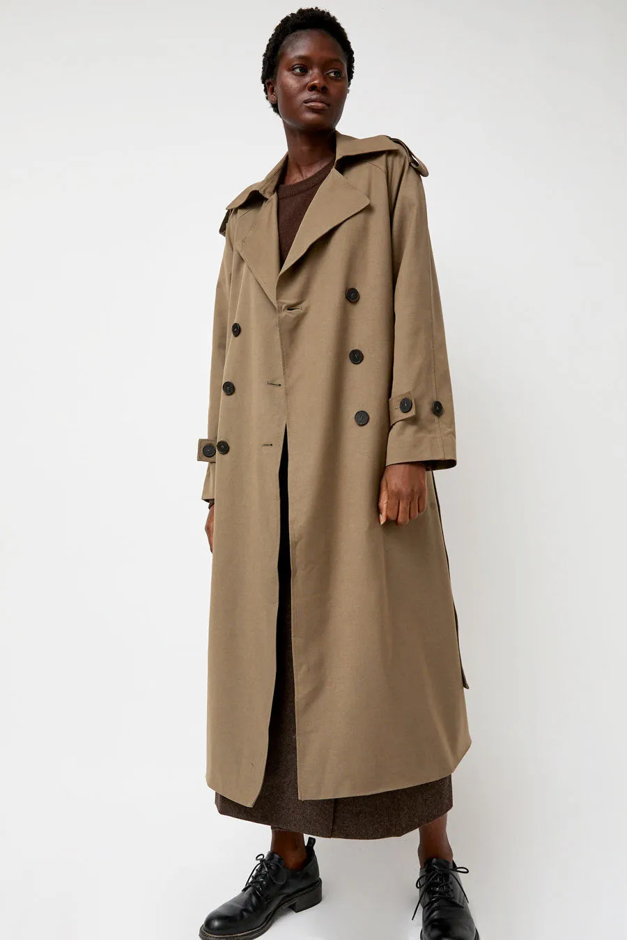 Mijeong Park Wool Blend Long Trench in Light Olive